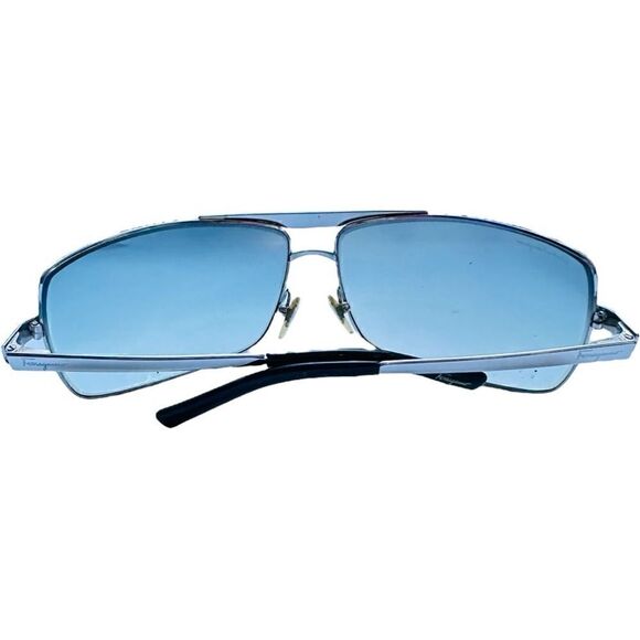 SALVATORE FERRAGAMO Sunglasses Silver Metal Frame Aviator Blue Tint Lenses EUC - Picture 8 of 9